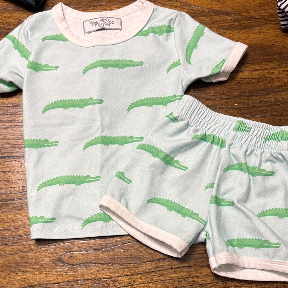 Sugar Kids Pajama Set - Mint Green Alligator Design
